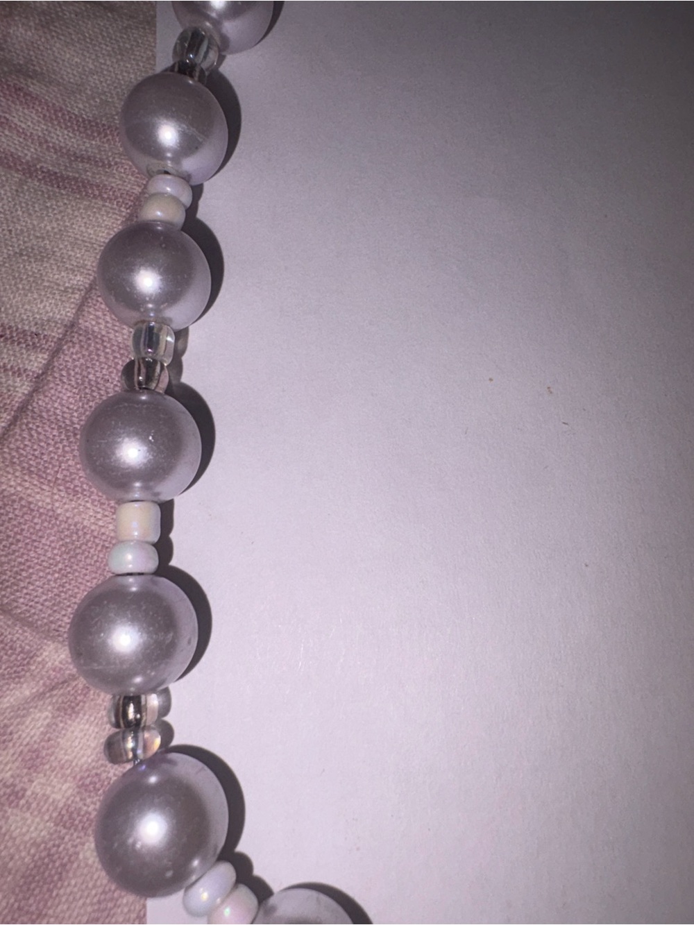 Handmade Pearlized Lilac Beaded Necklace with Floral Resin Glass Pendant - Picture 3 of 7